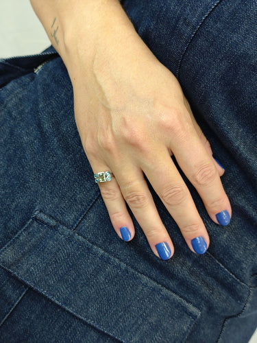 Bague 53 Bague en or avec saphir vert sans chaleur et diamants bleus 58 Facettes AO-0008