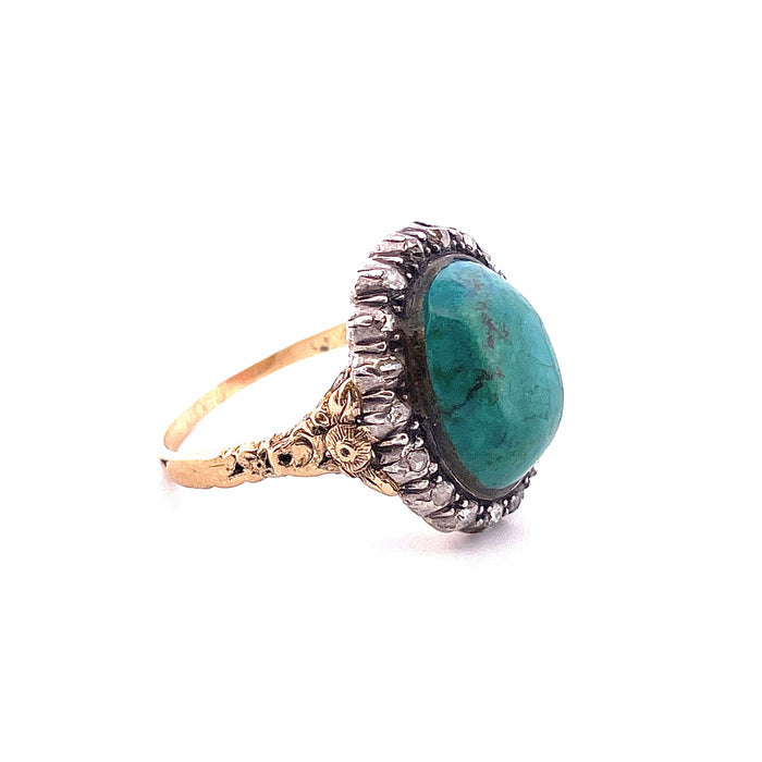 Bague Bague ancienne or et argent , turquoise et diamants 58 Facettes