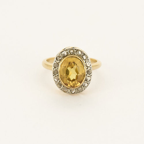 Bague 52 Bague or jaune et blanc, saphir jaune et diamants 58 Facettes B250159
