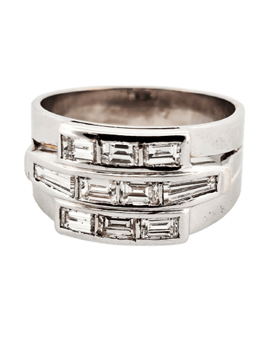 Bague 61 Bague en or blanc sertie de diamants taille baguette 58 Facettes