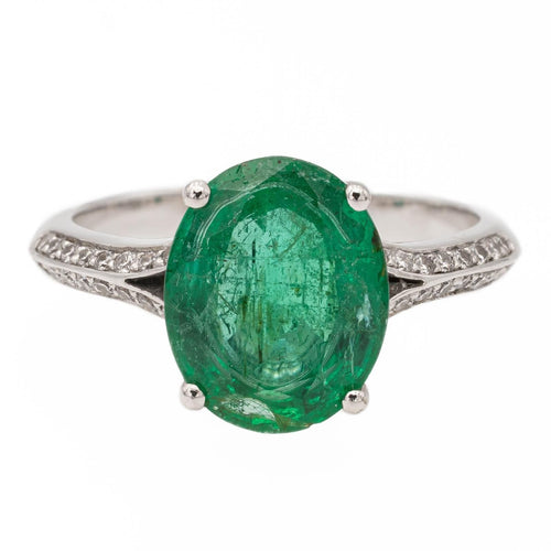 Bague 53 Bague Or blanc Emeraude, Diamant 58 Facettes 2543095CN