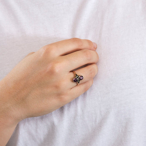 Bague Bague Ancienne Toi & Moi Or Argent Grenats 58 Facettes