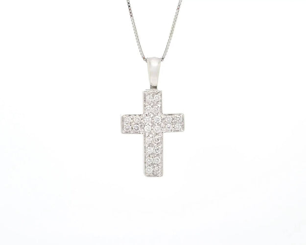 Pendentif Pendentif croix en or blanc serti de diamants de 0,24 ct 58 Facettes 12148