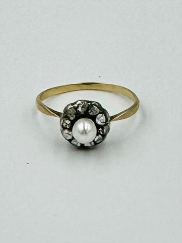 Bague 55 Bague or jaune perlé diamants 58 Facettes