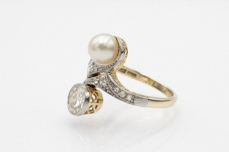Bague Bague en or Toi et Moi avec diamant de 1,00 ct et perle 58 Facettes 11540