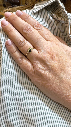 Bague 53 Bague fine 7 diamants et 1 saphir, or jaune 58 Facettes