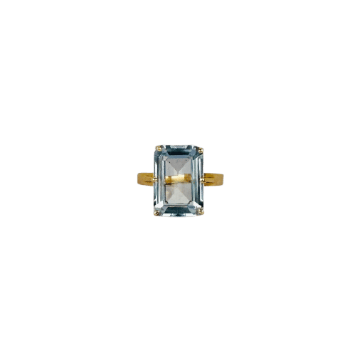 14k Yellow Gold Ring with 2 carat Emerald Cut Blue Topaz 