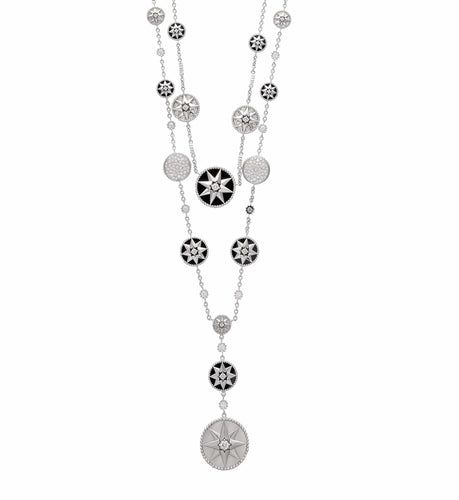 Collier DIOR - Sautoir Rose des Vents en or blanc, nacre, onyx et diamants 58 Facettes