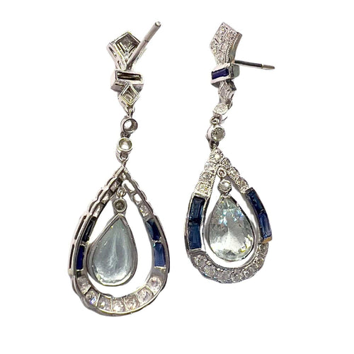 Boucles d'oreilles BOUCLES D'OREILLES EN PLATINE DE STYLE ART DÉCO AVEC DIAMANTS, AIGUES-MARINES ET SAPHIRS 58 Facettes Q355B