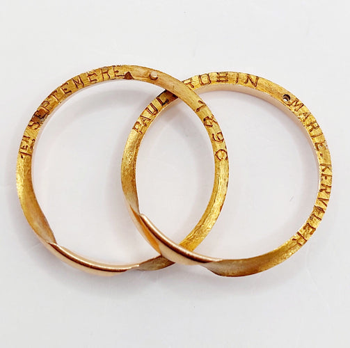 Bague 55 Alliance jumelées victorienne or rose 18k gimmel (circa 1896) antique 58 Facettes A05213