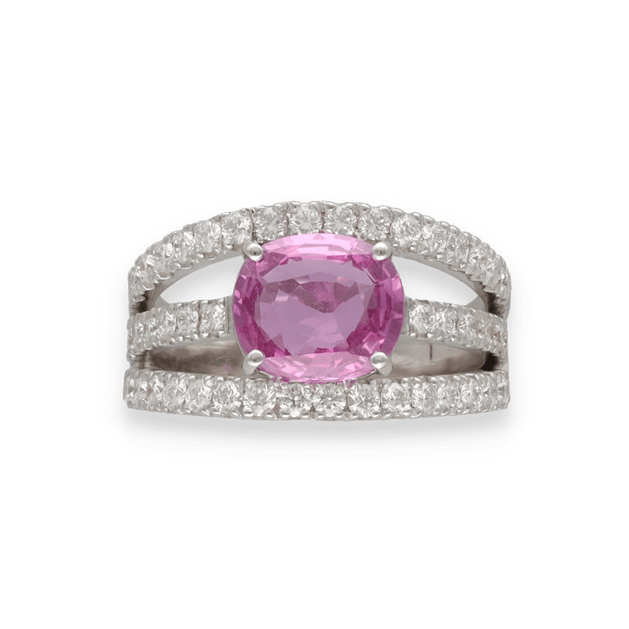 Bague 54 Bague or blanc avec saphir rose et diamant brillants 58 Facettes