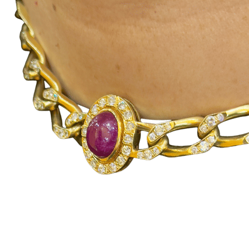 Collier Collier ras du cou Cartier en or 18 carats et diamants , rubis cabochon 58 Facettes