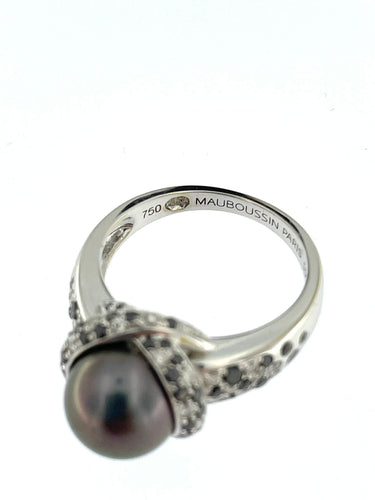 Bague 55 MAUBOUSSIN - Bague Perle Caviar or blanc et diamants noir et blanc 58 Facettes