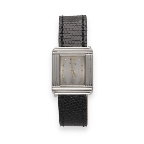 Bracelet Montre Poiray "Ma première" Dame Acier Quartz vers 2015. Bracelet lézard noir . 17 cm. 58 Facettes