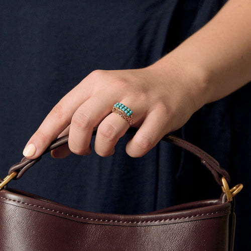 Bague 51 Bague en Or jaune et turquoise 58 Facettes EPI1253