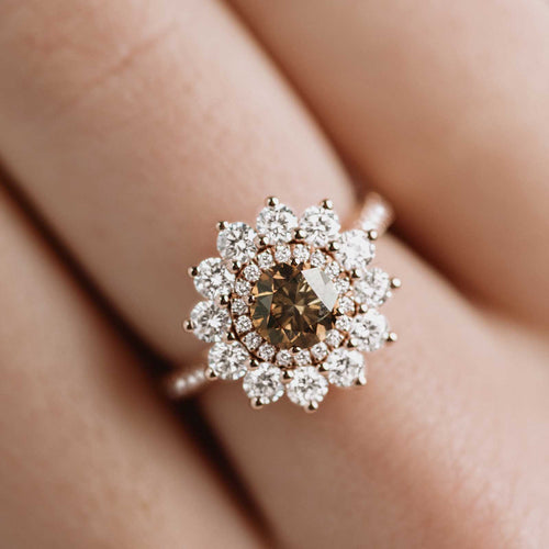 Bague 51 GEMMYO - Bague marguerite or rose, diamant Chocolat et diamants incolores 58 Facettes GYO.1722/2
