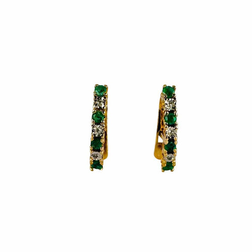 Boucles d'oreilles Boucle d'oreille en or jaune avec diamants et émeraudes 58 Facettes 2505020