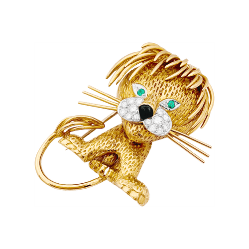 Clip Van Cleef & Arpels, "Lion Ebouriffé", or jaune, émeraude, diamants. 58 Facettes 33983