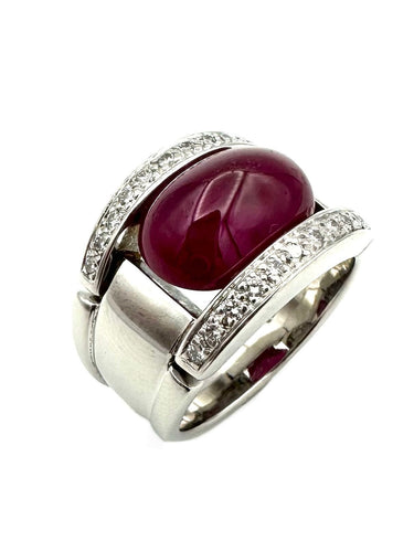 Bague 58 Bague or blanc 18K, diamants et rubis 11ct certifié 58 Facettes
