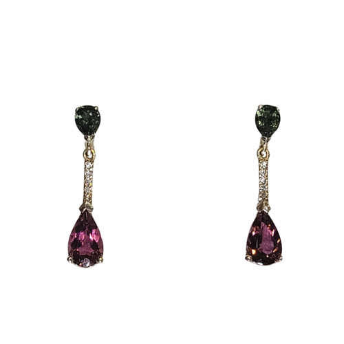Boucles d'oreilles Boucles d’oreilles en or rose 18k, tourmalines, rubellites et diamants 58 Facettes PE966