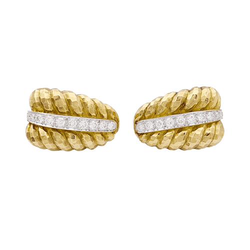 Boucles d'oreilles Clips vintage David Webb, platine, or jaune, diamants. 58 Facettes 34426