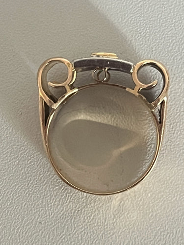 Bague 57.5 Bague Tank Or Jaune Platine Emeraude Diamants 58 Facettes LOT 6375