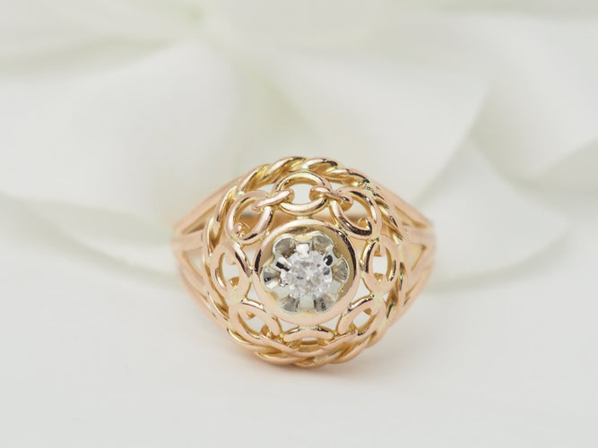 Bague 55 Bague Tank ajourée en or rose et diamant 58 Facettes 33321