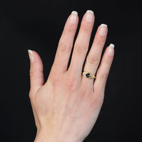 Bague 54 Bague or jaune saphirs calibrés diamants d'occasion 58 Facettes 21-675D