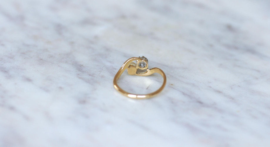 Bague 53.5 Bague Toi et Moi en Or Jaune Platine Perle et Diamant 58 Facettes