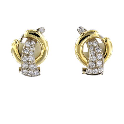 Boucles d'oreilles Boucles d'oreilles bicolores en or serties de diamants taille brillant 58 Facettes