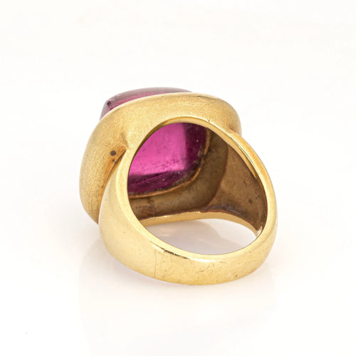 Bague Cabochon Pink Tourmaline Ring Square Cocktail Estate 18k Yellow Gold Sz 6 Maz 58 Facettes G13411