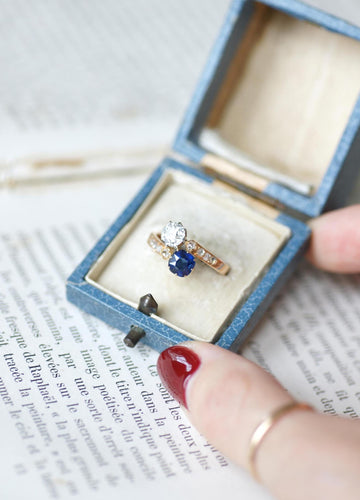 Bague 53 Bague Toi et Moi Saphir et Diamant sur Or Rose et Platine 58 Facettes