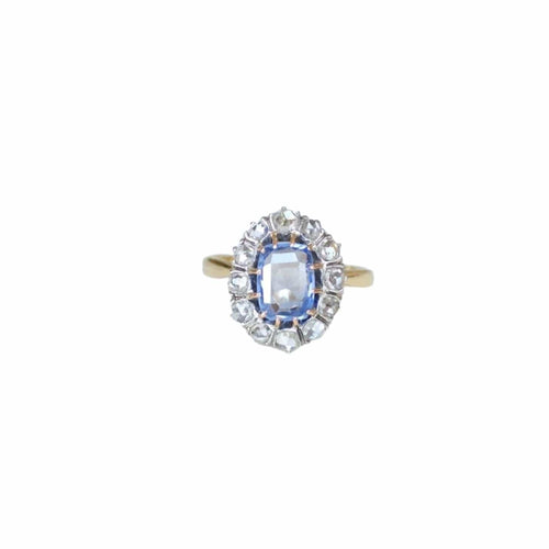 Bague 55 Bague Marguerite ancienne Saphir de Ceylan 1,50 Ct et Diamants 58 Facettes