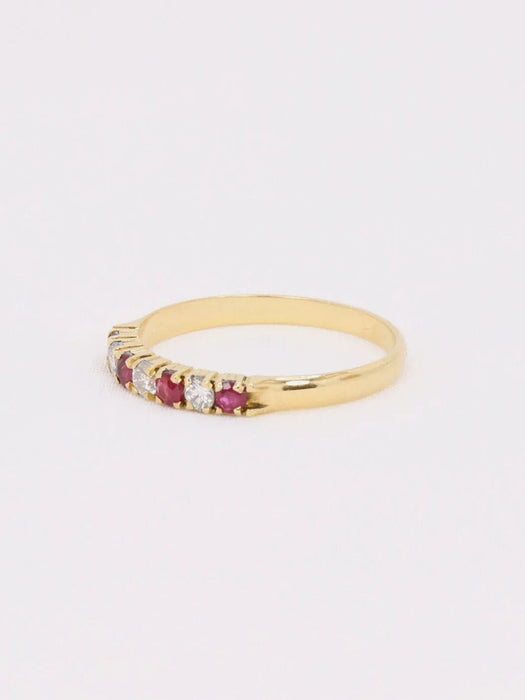 Bague 54 Alliance vintage or jaune diamants rubis 58 Facettes J610