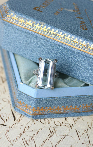 Bague 53 Bague Cocktail Art Déco Aigue Marine & Diamants 58 Facettes