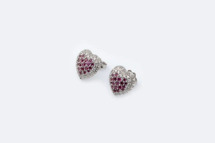 Boucles d'oreilles Oro Bianco Orecchini a cuore in oro bianco con rubini e diamanti 58 Facettes orc226