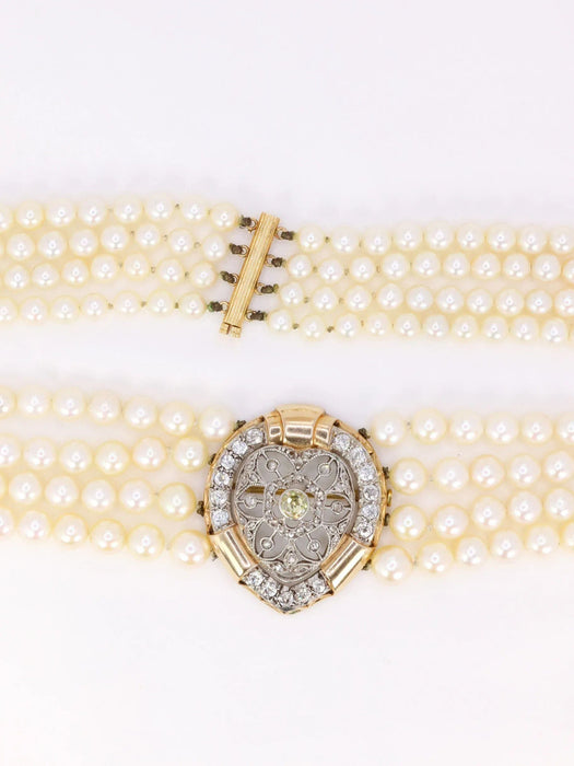 Collier Collier Belle Époque diamants perles de culture 58 Facettes 992