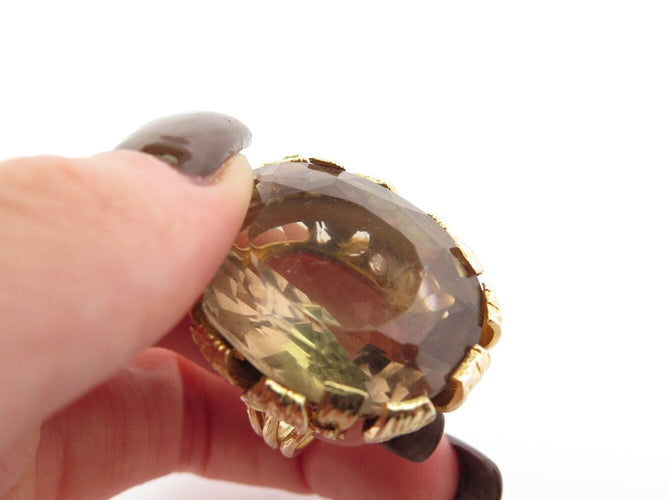Bague 52 bague cocktail sertie pierre quartz fume t52 en or jaune 14k 31.7gr 58 Facettes 270125