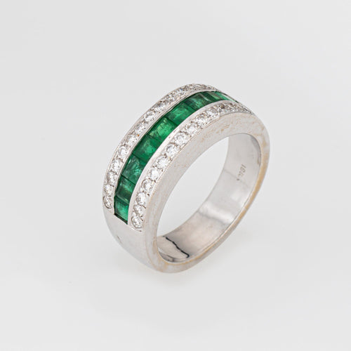 Bague 53.5 Alliance en or blanc avec émeraude et diamants 58 Facettes G14005