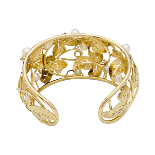 Bracelet Bracelet feuilles de lierre en or jaune et perles. 58 Facettes 31209