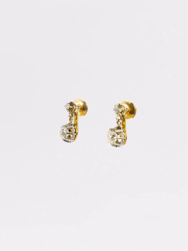 Boucles d'oreilles Dormeuses or diamants coussin taille ancienne 1,5 ct 58 Facettes J273