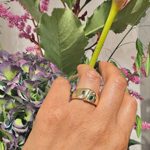 Bague 55 Bague gitane en or jaune 18 carats avec diamants, émeraude et saphir 16771-9001 58 Facettes 3BB26FBE763F498AAF5F6762A0B029DA