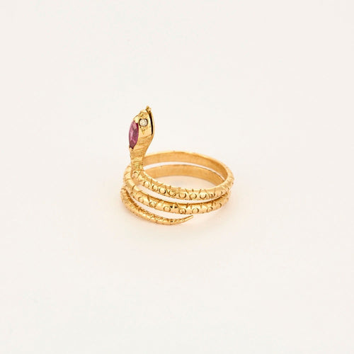 Bague 54 Bague Serpent or jaune, saphir rose marquise 58 Facettes