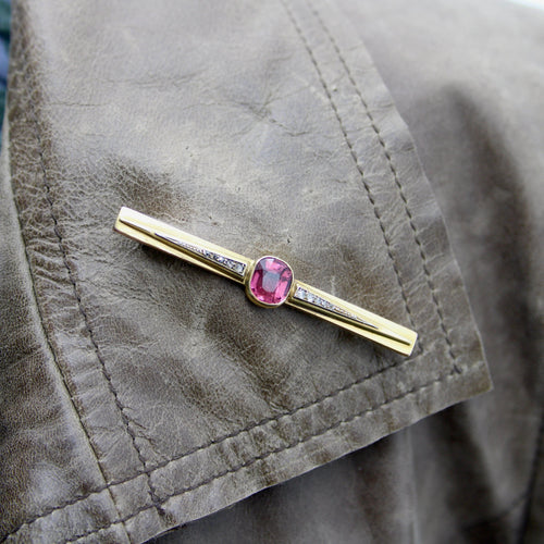 Broche Broche française en or 18 carats avec tourmaline et diamants sertis clos 58 Facettes