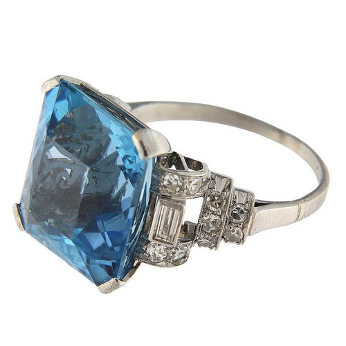 Bague 58.5 Bague en platine 950 avec aigue-marine de 18,47 ct et diamants 58 Facettes G3806