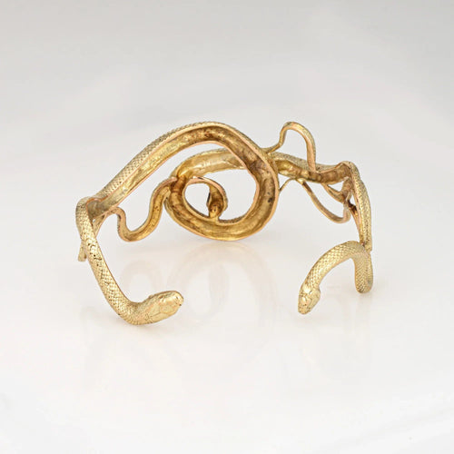 Vintage 4 Snake Cuff Bracelet 18k Yellow Gold Serpent Jewelry Fine Estate 58 Facettes G13695
