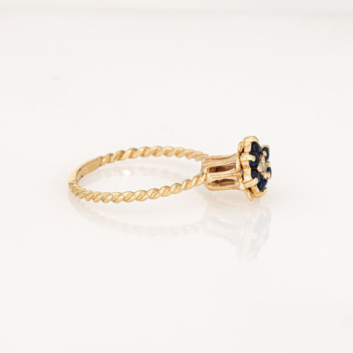 Inel cu lalea din aur galben, safir și diamant 