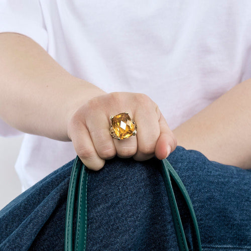 Bague 54 Bague Cocktail or jaune et citrine 58 Facettes CAN1098