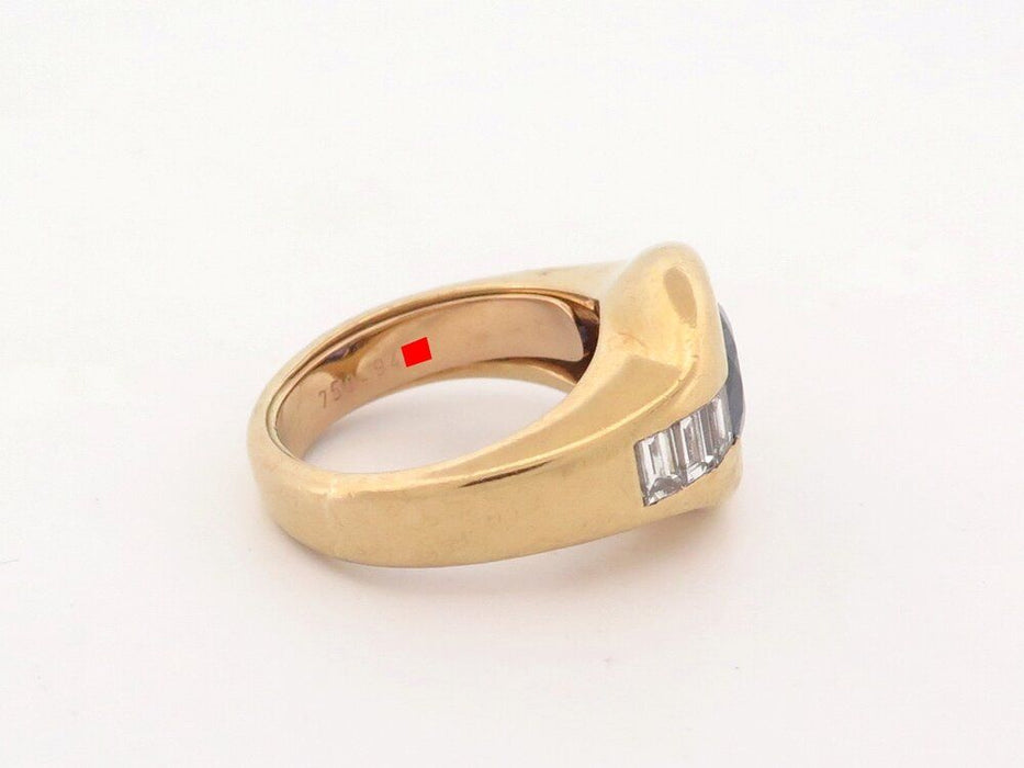 vintage POIRAY ring bezet met saffier & baguette diamanten in geel goud