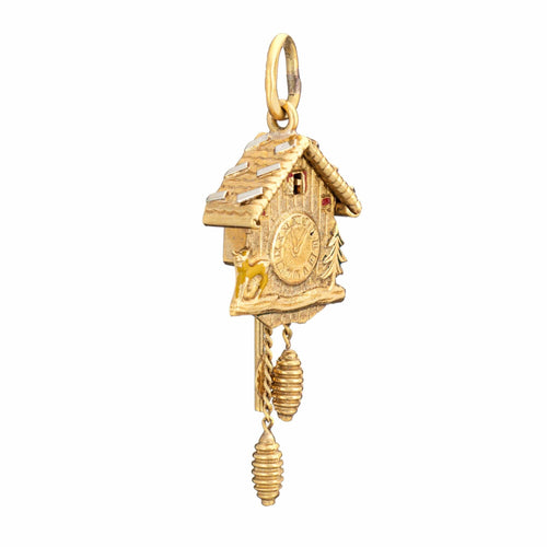 Pendentif Breloque d'horloge à coucou vintage années 60 en or jaune 58 Facettes G14179